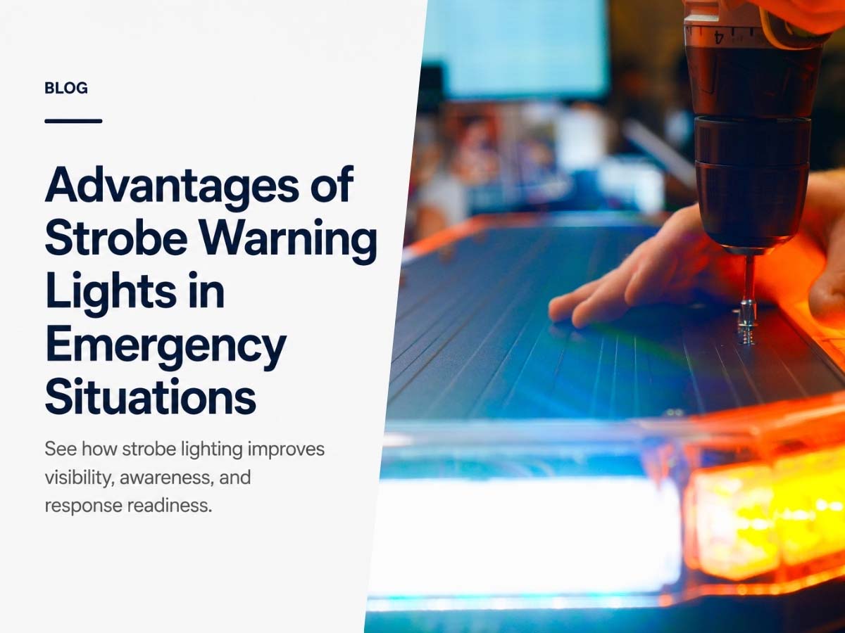 Emergency vehicle with strobe warning lights for visibility, awareness, and response readiness