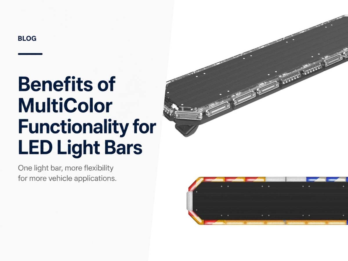 Multicolor LED light bar showing red, blue, amber, and white lighting functionality
