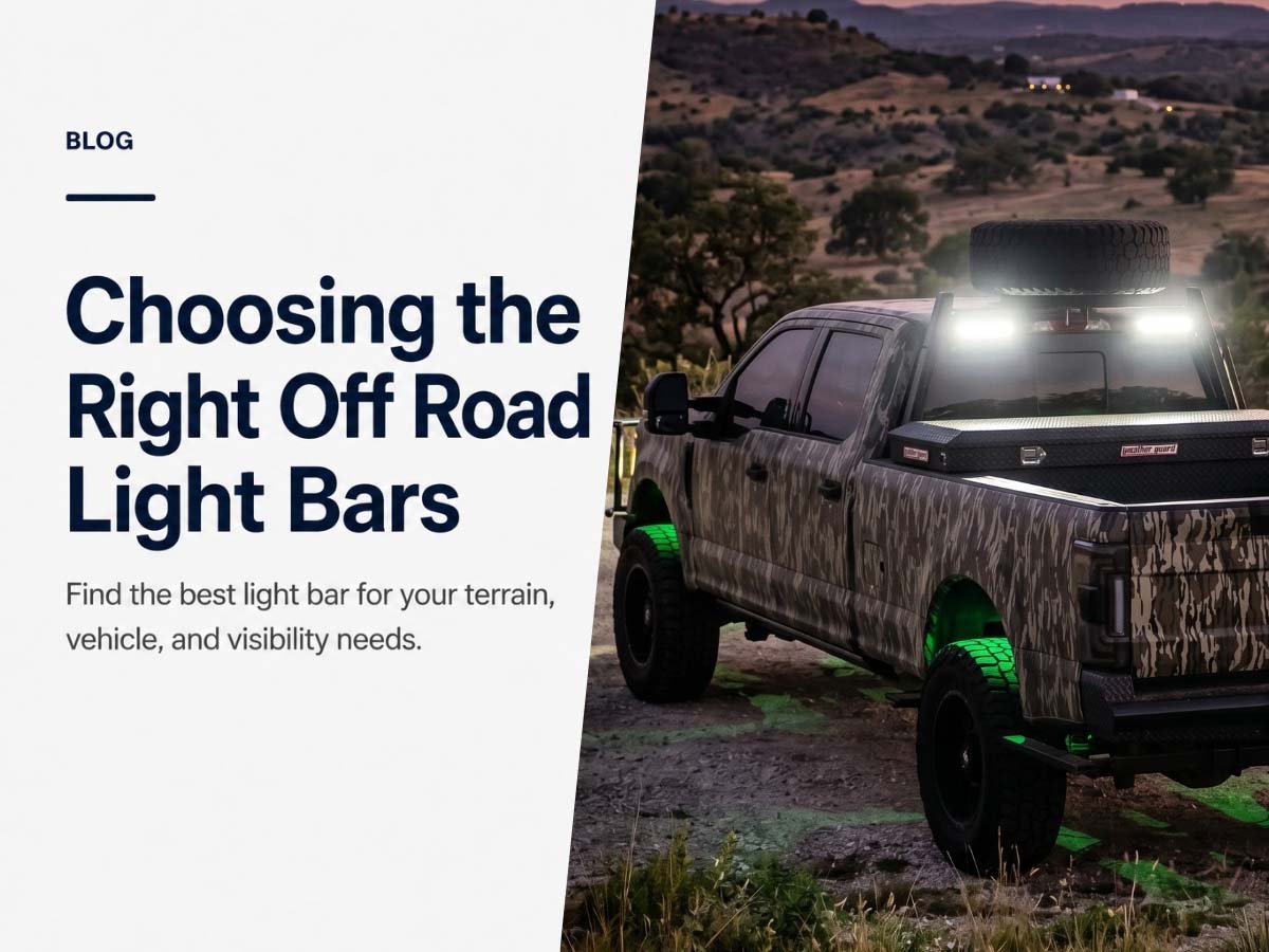 Off-road vehicle with LED light bars for choosing the right lighting setup for rugged terrain