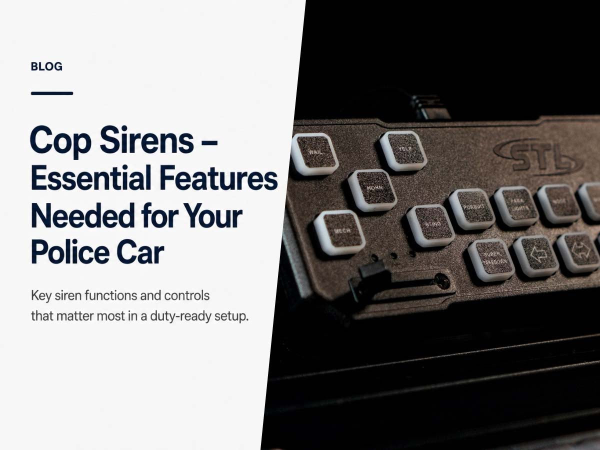 Police siren control system, microphone, and speaker showing essential siren features