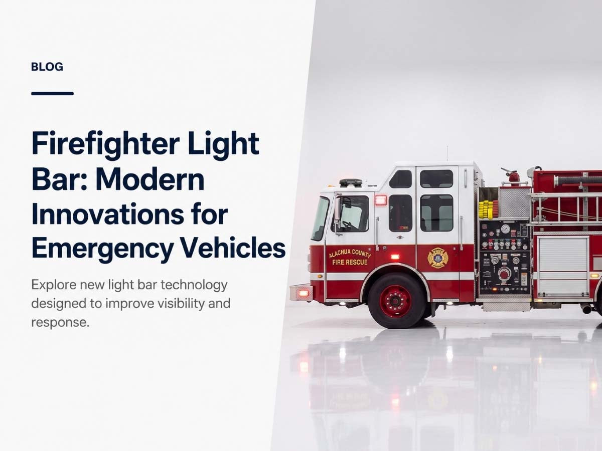 Modern firefighter LED light bar with red warning lights mounted on an emergency vehicle