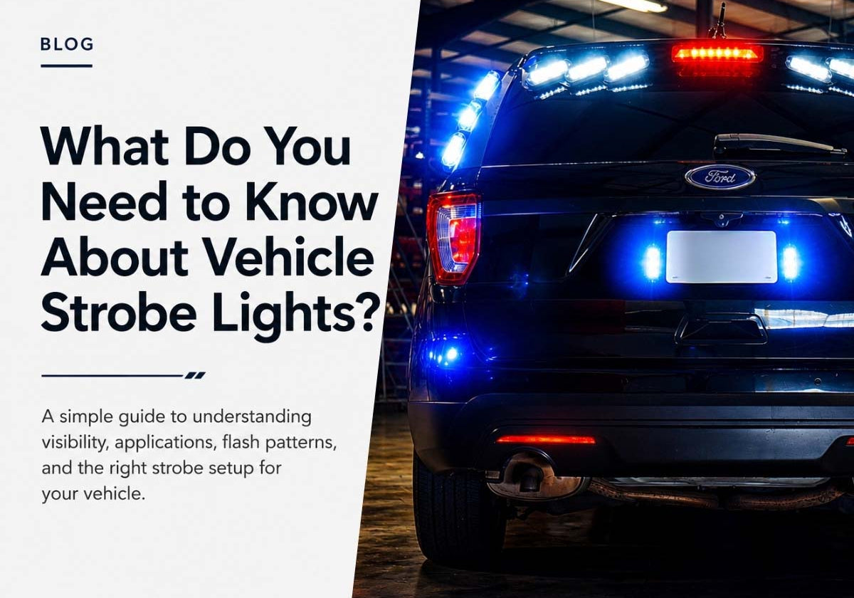 Work truck with amber strobe lights and LED warning lights for a vehicle strobe light guide