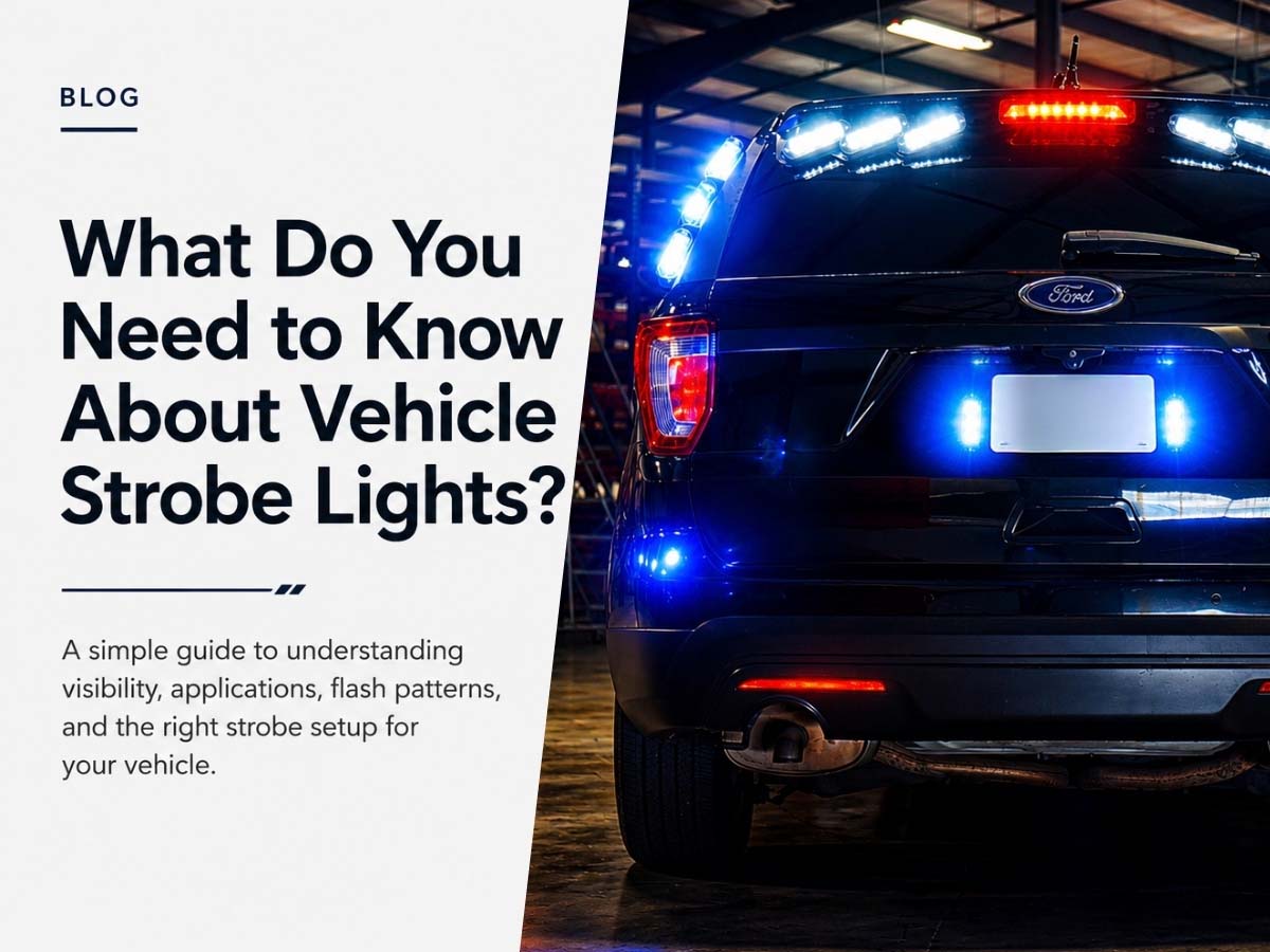 Work truck with amber strobe lights and LED warning lights for a vehicle strobe light guide