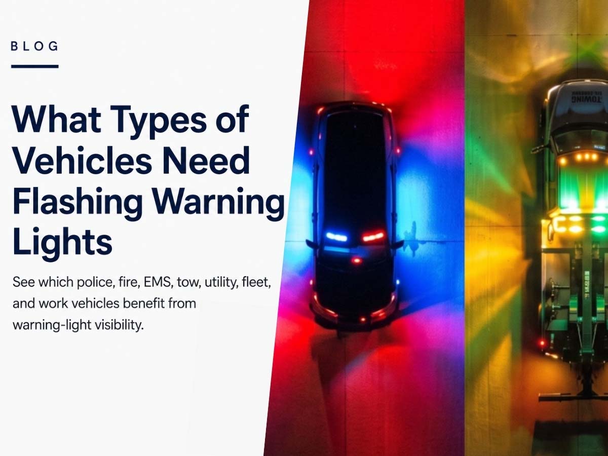 Police, fire, EMS, tow, utility, and work vehicles using flashing warning lights