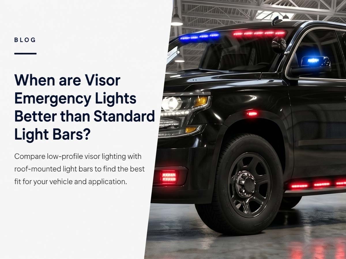 Comparison of visor emergency lights and standard roof light bars on emergency vehicles