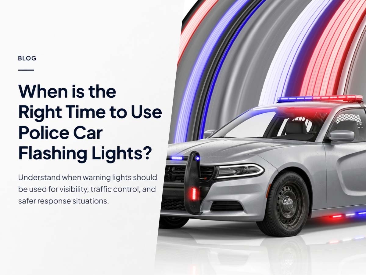 Police vehicle with flashing red and blue lights used for traffic control and emergency visibility