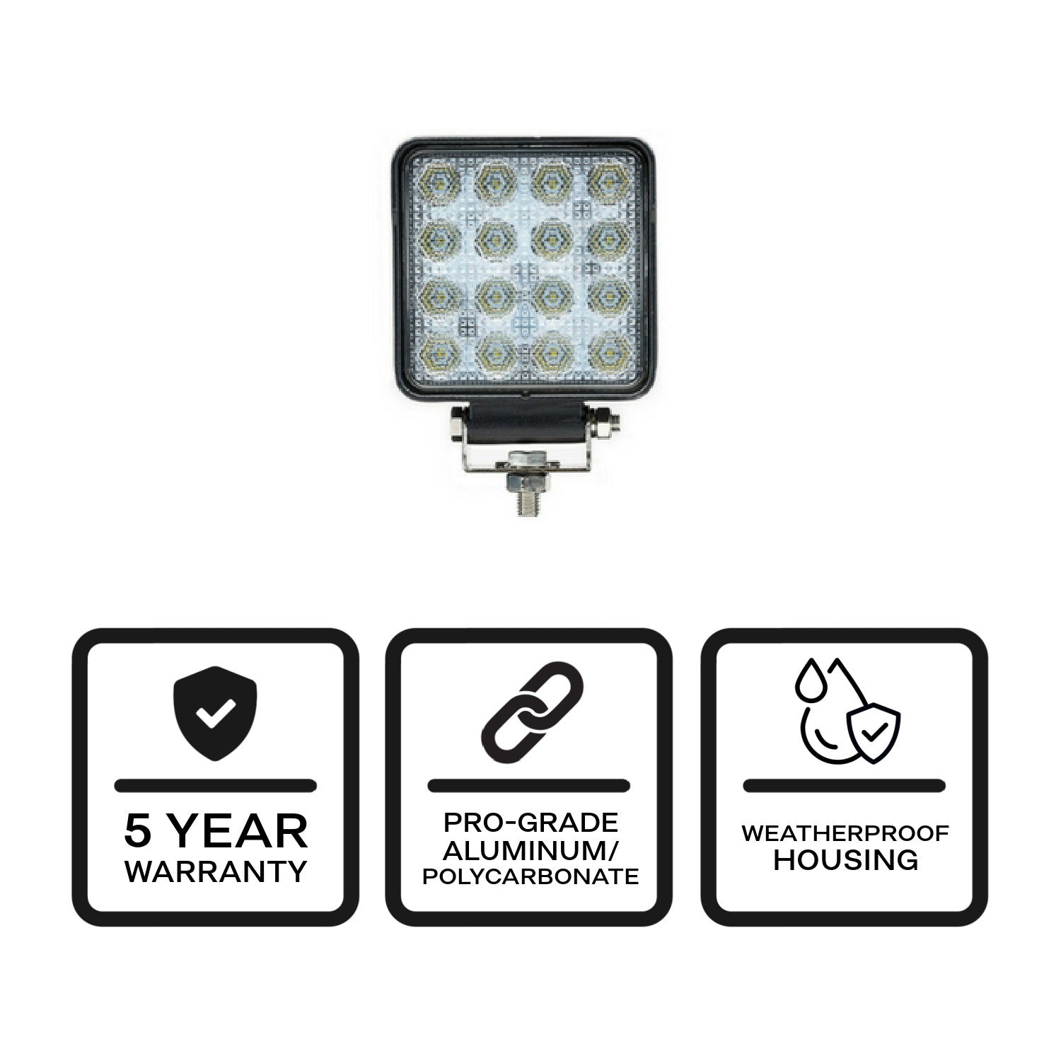 Quad Carbine-16 5 Inch Square Off Road LED Floodlight Side View