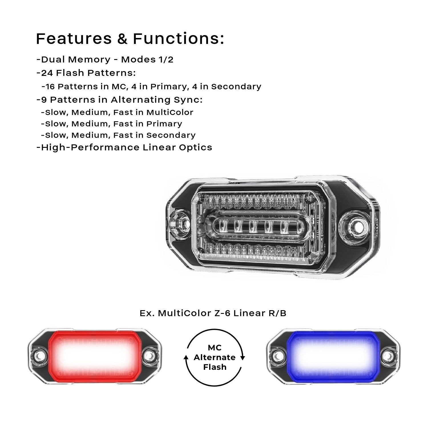 Z-6 Linear LED Surface Mount Warning Light Head Back Angle