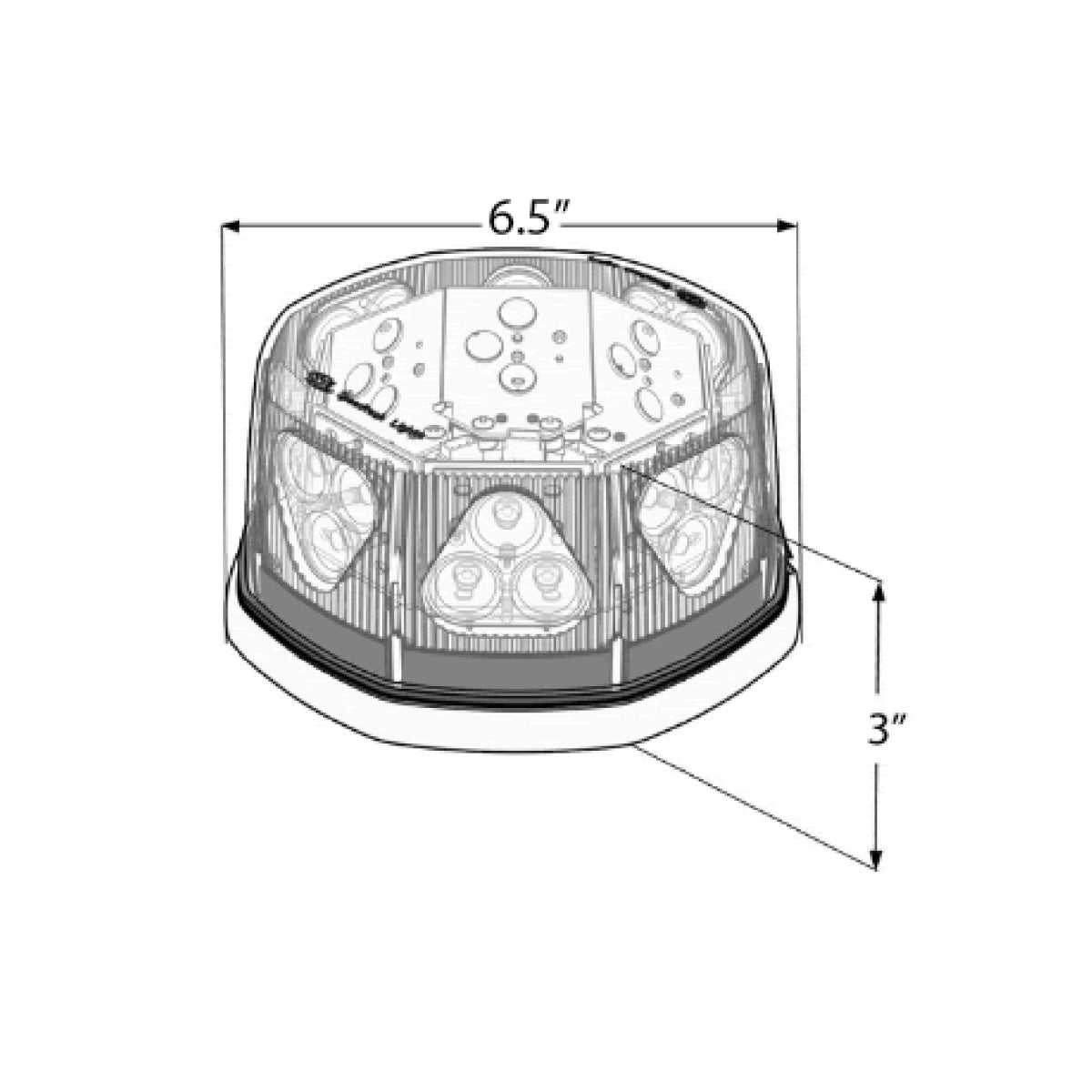 Octo 360 Degree Magnetic Mount LED Beacon Warning Light Dimensions