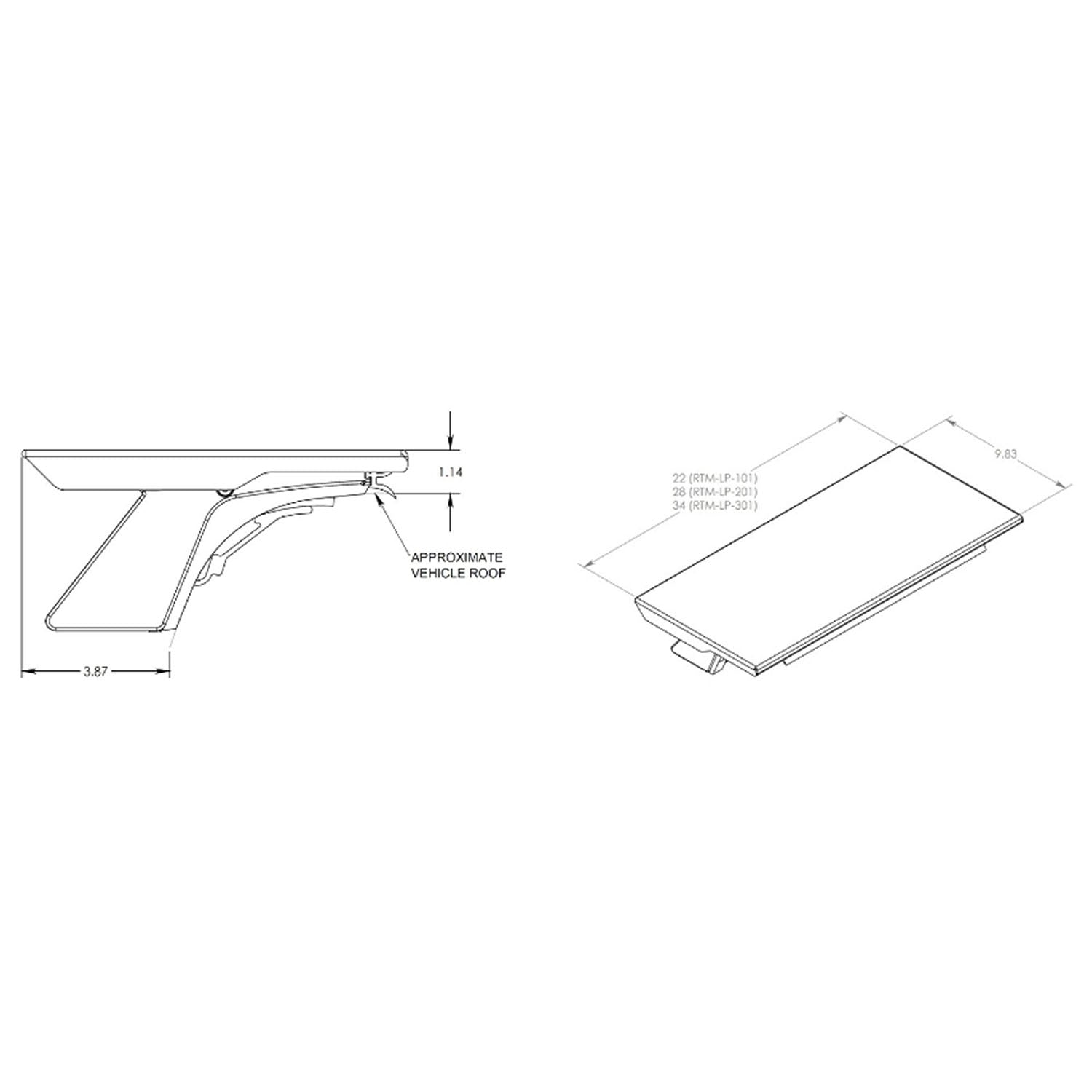 Acari Drill-Free Roof Mount Bracket Dimensions