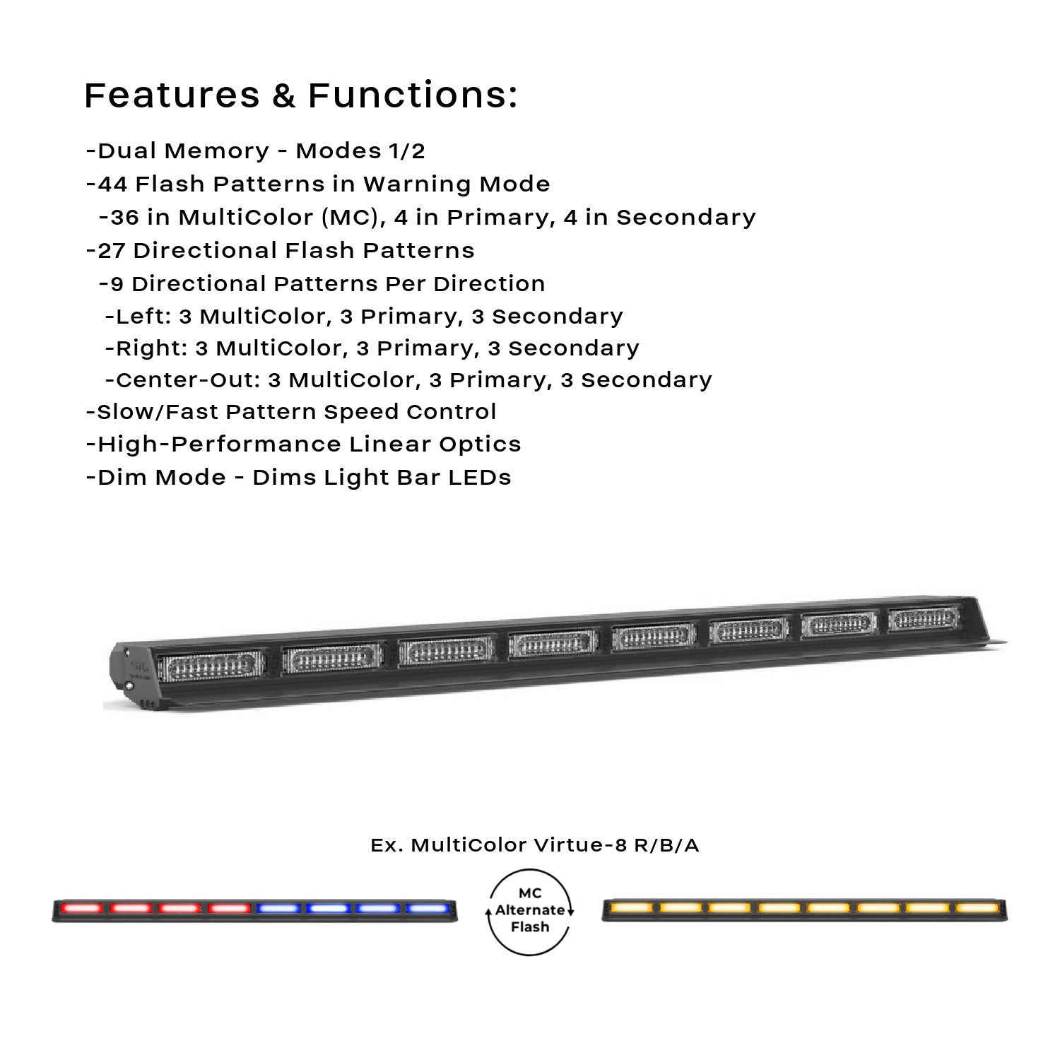 MultiColor Virtue-8 Linear 8 Head LED Traffic Advisor Light Bar App Photos
