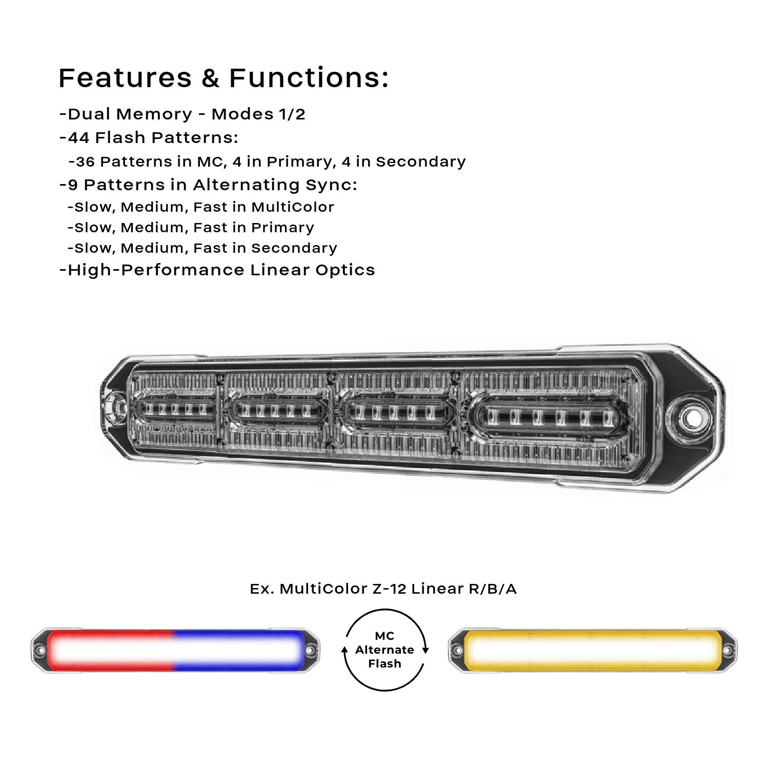 Z-24 Linear LED Surface Mount Warning Light Head Back Angle