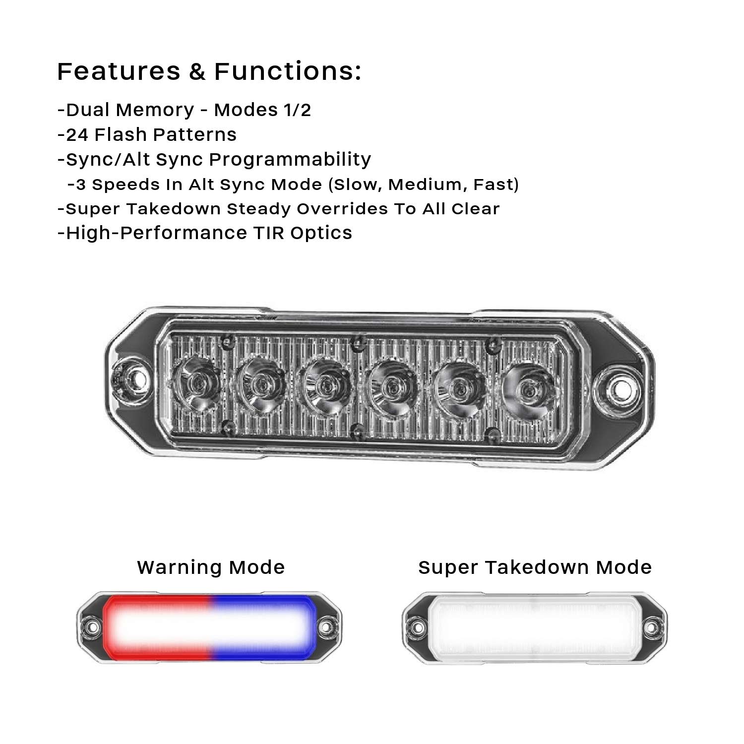 Super Take Down Z-6 TIR LED Surface Mount Warning Light Head Back Angle